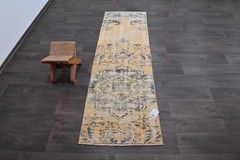 Vintage Turkish Runner Rug 2x7ft Wool Anatolian Handmade Hallway Oushak ORANGE