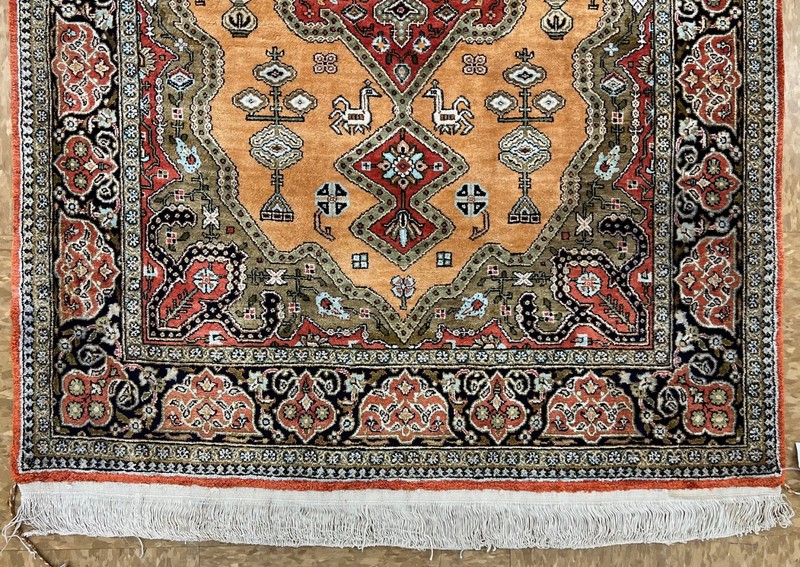 Antique Silk Oriental Area Rug Hand-Knotted Vintage 3x4 Ft Gold Mint Unused Rare gallery