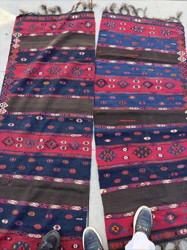Auth: 19th C Yuruk Kurdish Kilim Drapery Hanging Wool & METAL 60x72 gallery