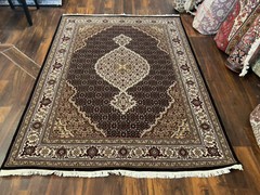Fine Black Genuine Hand Knotted Silk&wool Tabrizz Area Rug Carpet 5’x6’10”,#119