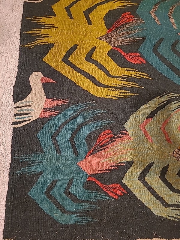 Antique Hand Made Mongolian Crane Beautiful Kilim Vintage Rug 49inx30in gallery