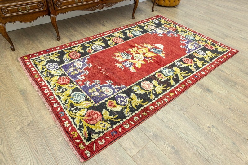 Boho Turkish floral rug - Dated 1962 antique oushak colorful carpet - 4.5x7.2 ft gallery