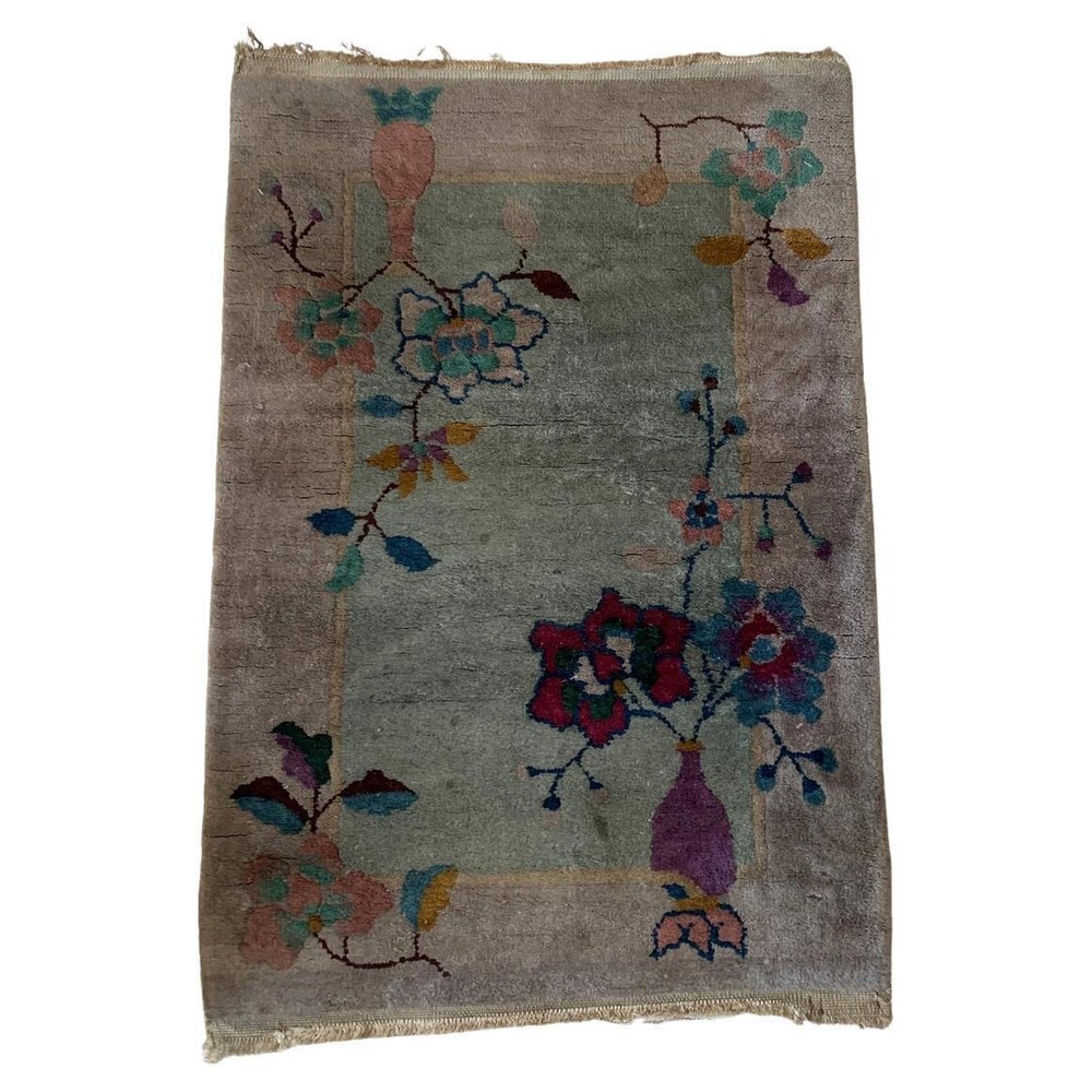 Handmade Antique Art Deco Chinese Rug 2.1' x 3.2' (64cm x 98cm) 1920s - 2B48