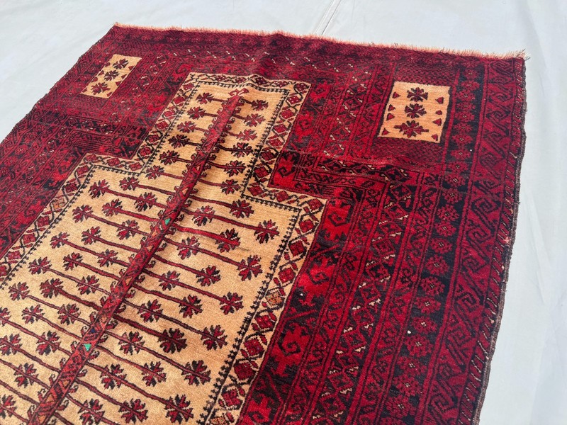 3x5Afghan Hand Knotted Faded Terracotta Rug Geometric Turkmen Prayer Area Carpet gallery