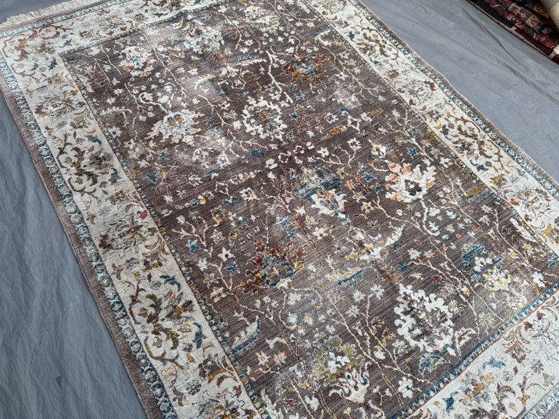5x6 Antique Handmade Afghan Silk Rug, Low Pile, Floral Pattern Bedroom Rug gallery