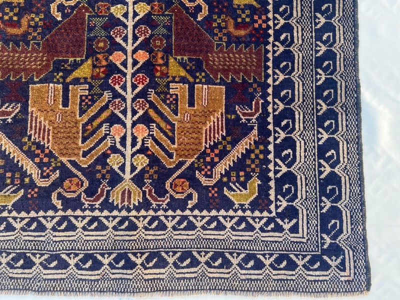 Rare Antique Afghan Baluchi Rug 3'4x5'2 Hand Knotted Wool Bird Tree Tribal Decor gallery
