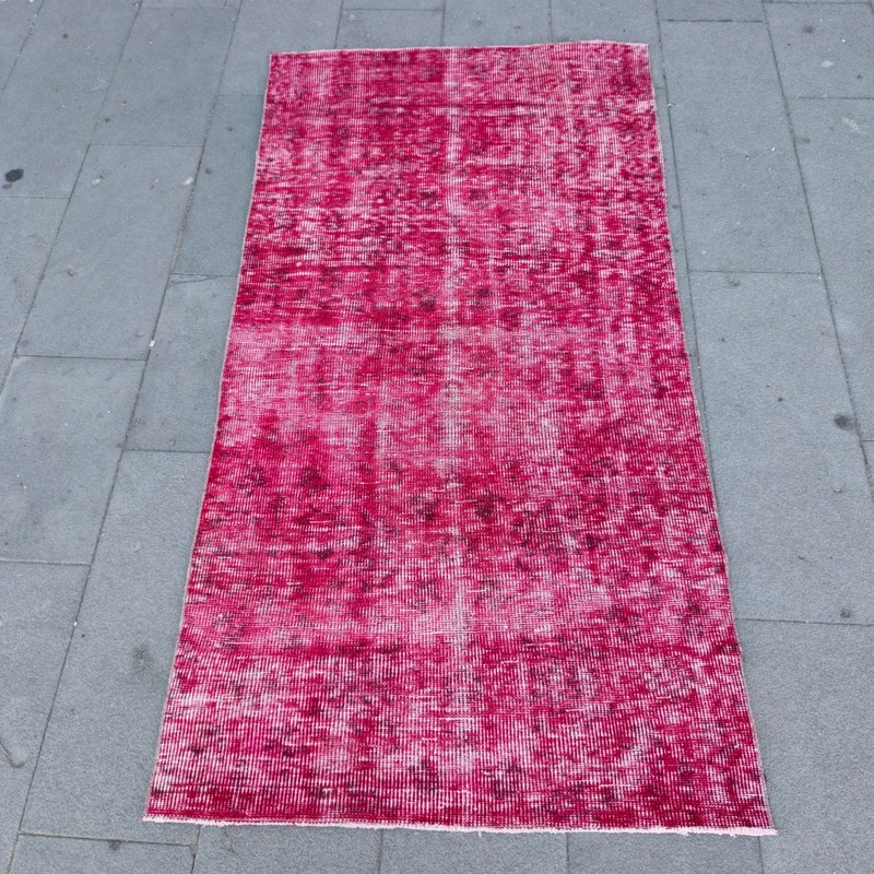 Turkish Vintage Red Overdyed Area Rug 3.41 x 6.4 ft, 3x6 Handmade 104 x 195 cm gallery