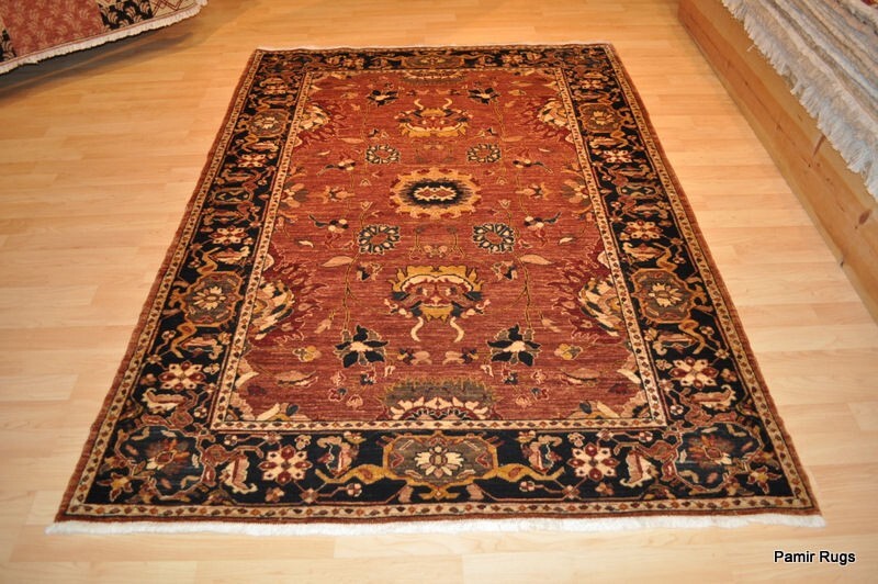 5'X 7' Great quality Handmade vegetable dye wool RUST BLUE NAVY HERIZ RUG gallery