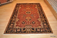 5’X 7′ Great quality Handmade vegetable dye wool RUST BLUE NAVY HERIZ RUG