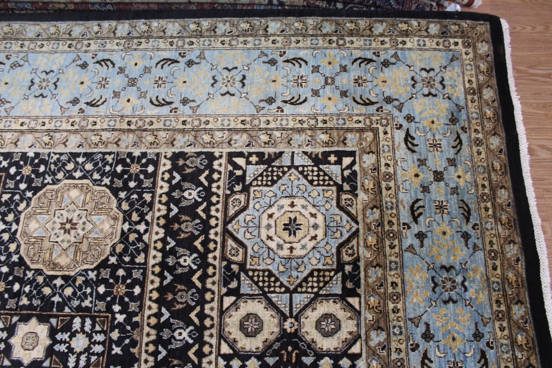 9x12 ft. Fine Quality Handmade Rug, Black Background turquoise Light Blue Color gallery