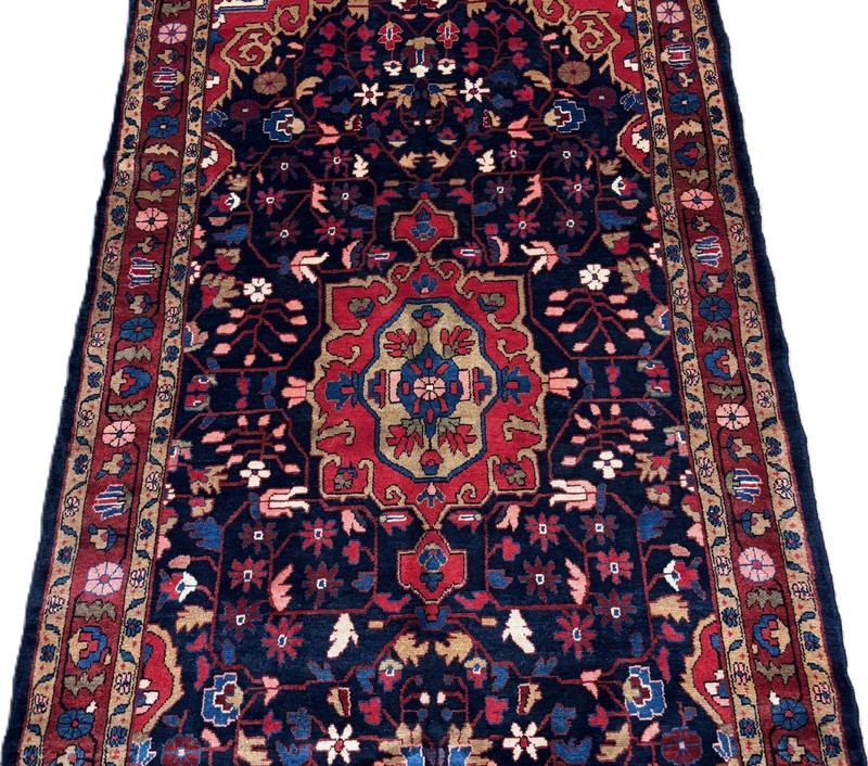 Hand Knotted Hamedan Wool Tribal Hall Runner Rug 5x10 Oriental Carpet Navy Red gallery