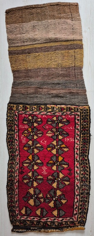 Antique Rug Pillow, Hand Woven Small Carpet, Handmade, Wool, Anatolian,1951 gallery