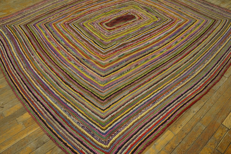 8X8 Vintage American Braided Multicolor Wool & Cotton Area Rug 1935 gallery