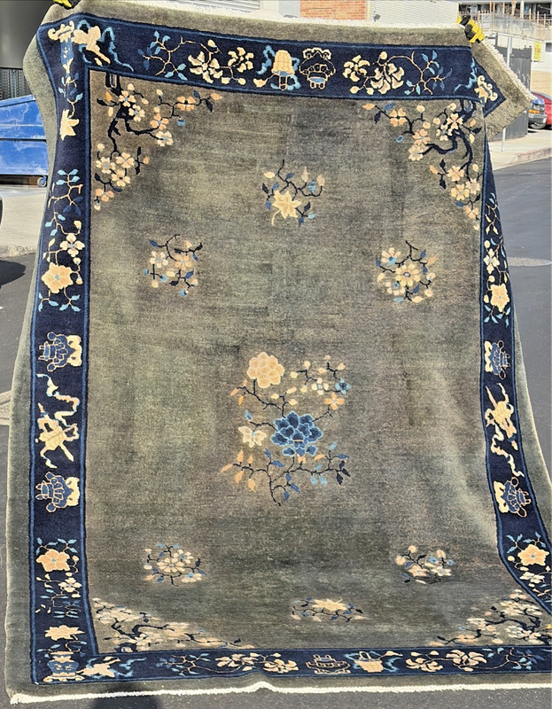 Auth: Antique Art Deco Chinese Rug Plush Green Wool Beauty 6x9 gallery