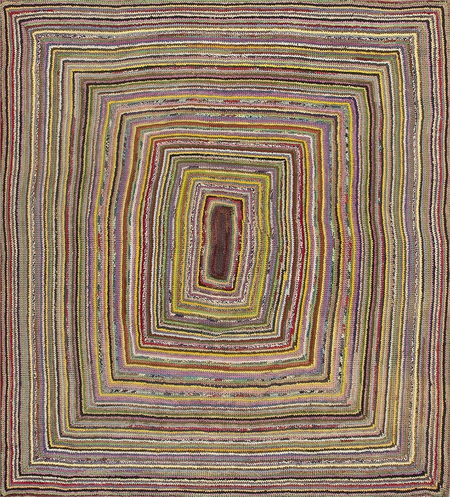 8X8 Vintage American Braided Multicolor Wool & Cotton Area Rug 1935