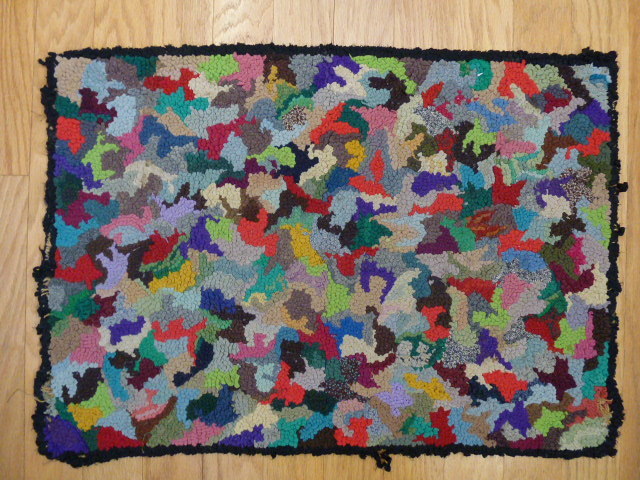 ANTIQUE PRIMITIVE FOLK ART Hand Hooked Rug on Burlap FARM HOUSE or CABIN gallery