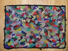 ANTIQUE PRIMITIVE FOLK ART Hand Hooked Rug on Burlap FARM HOUSE or CABIN