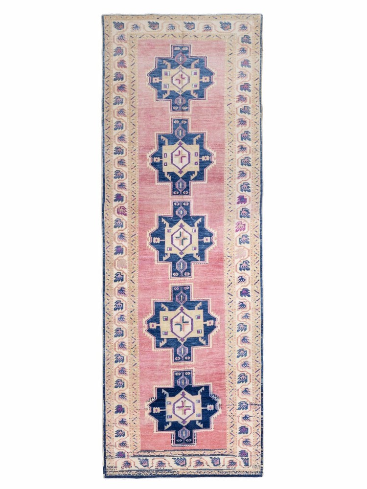 Vintage Turkish wide and long runner 4.3x12.5 ft Hand-knotted Oushak Area Rug