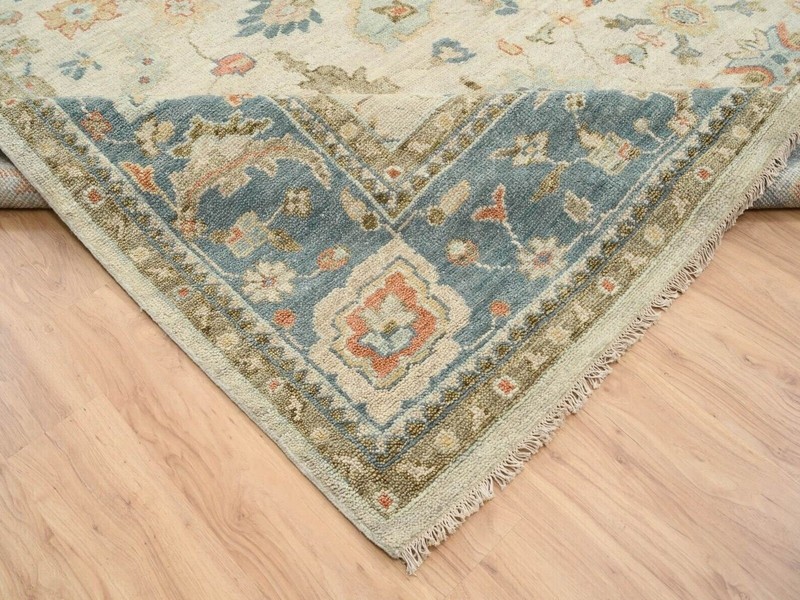 13'10"x 18' Light Cream, Soft Wool Hand Knotted, Oushak with Floral Design Rug gallery