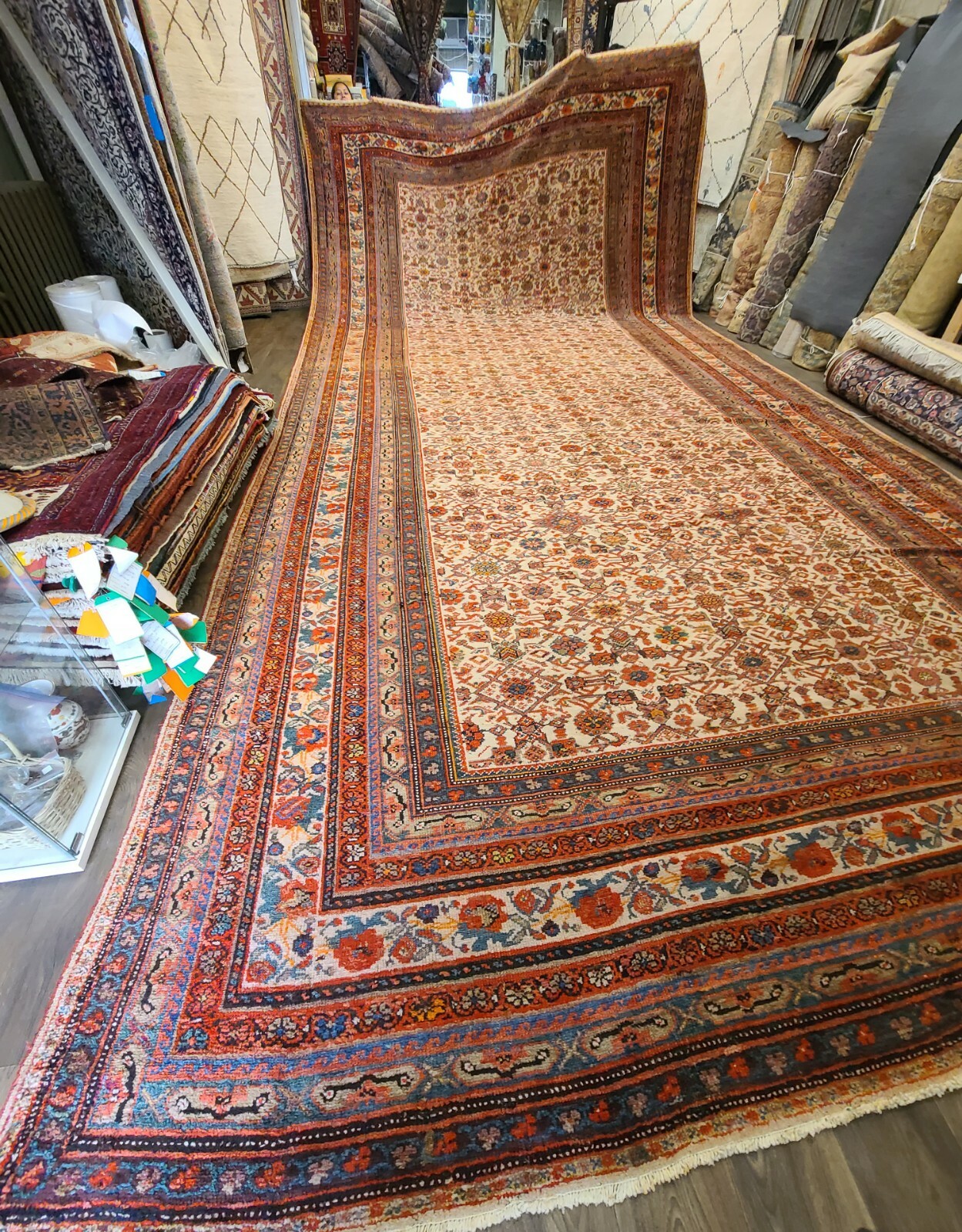 Very large Antique authentic handwoven P Mahal circa 1920s size 11'×22' gallery