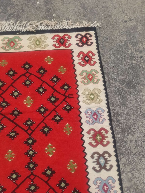Vintage Traditional Hand Made European Balkan Wool Multicolor Kilim 156x92cm gallery