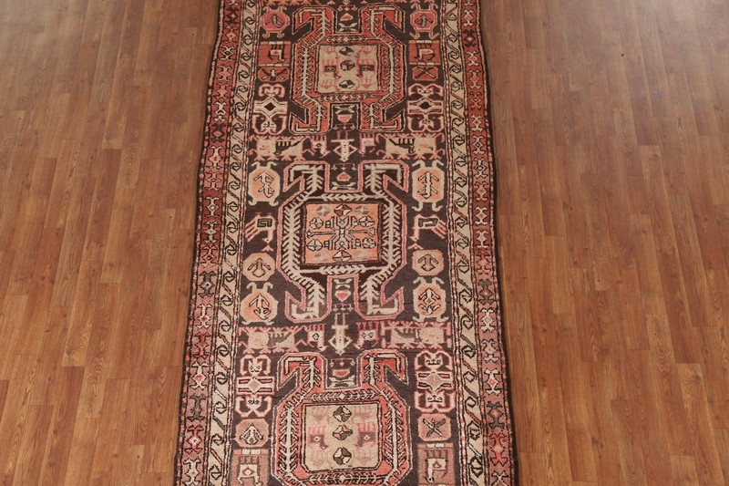 Vintage Tribal Dark Brown Wool Hand-knotted 9 ft Runner Rug Nomadic Carpet 4x9 gallery