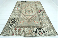 Vintage Bergama Rug Distressed Floor Carpet Handmade Large Rug Wool Rug 71″x107″