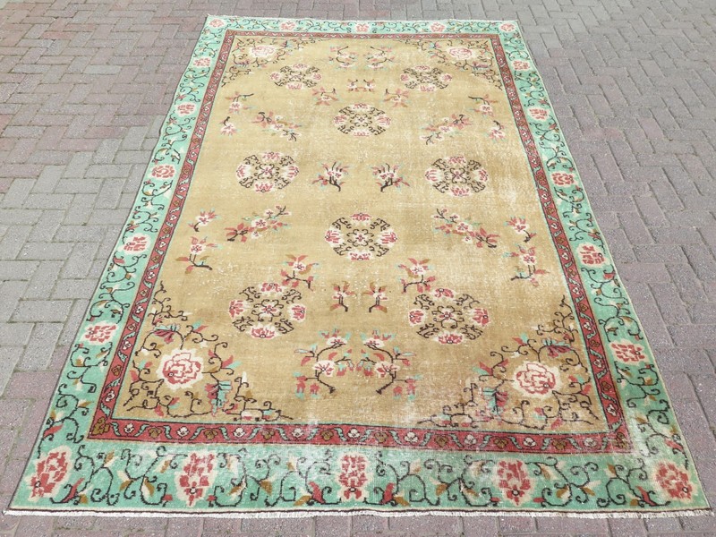 Turkish Rug, Area Rugs, Antique Floor Rug, Handmade Large Wool Carpet 78"x119” gallery