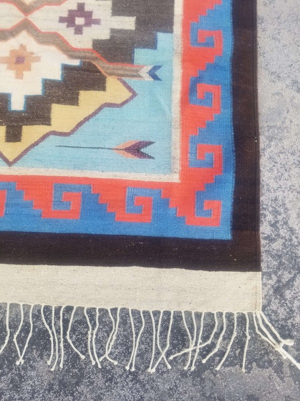 Distressed Antique Mexican Navajo Chimayo Hand Made Wool Blanket 234x122cm gallery