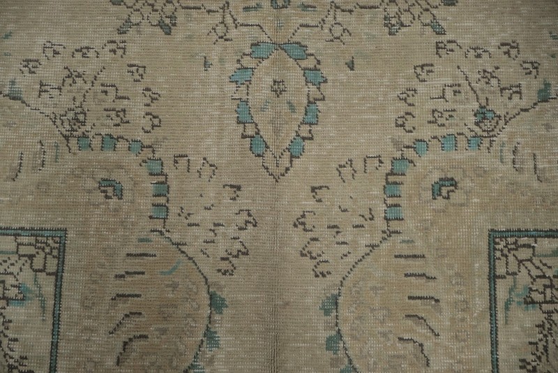Heritage Inspired: Ornate Beige Rug with Subtle Blue Hues Handmade Carpet 7x10 gallery
