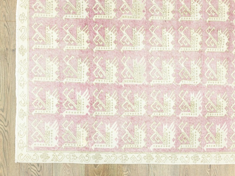 Modern Art Deco Oushak Rug-Vintage Turkish Animal Rug-Handmade Rug-4.10x8.4 ft gallery