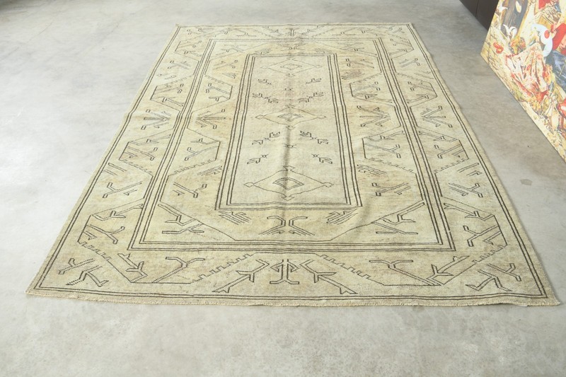 5x8 Turkish Neutral Wool Area Rug Hand-Knotted Vintage Oushak Rug Carpet,1231 gallery