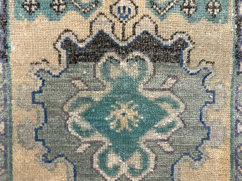 Antique Turkish Rug 1.5x3.3 ft Vintage Muted Green Purple Carpet Wool Boho Mat gallery