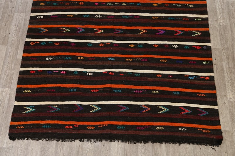 Vintage Stripe Reversible Kilim Turkish Oriental Area Rug Hand-Woven Carpet 7x10 gallery