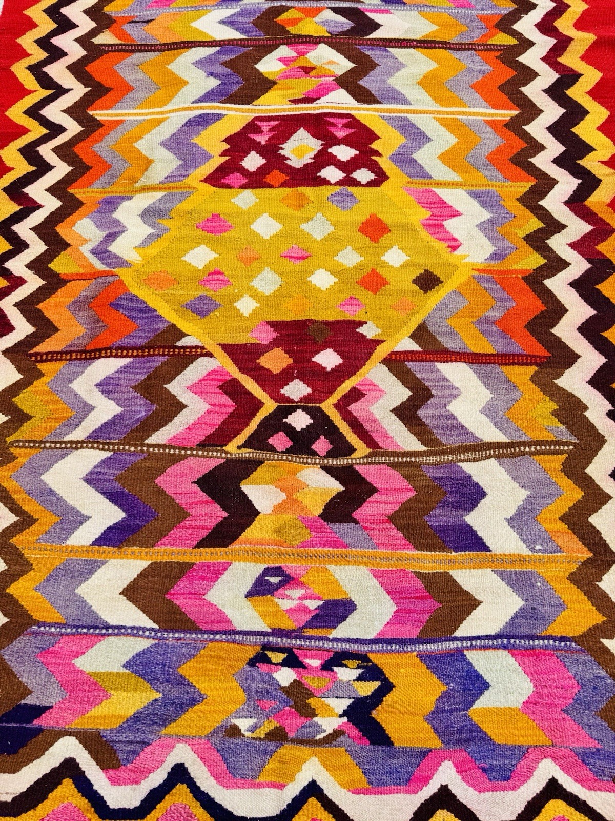 Vivid Vintage Handmade Wool Kilim Rug from Turkey - 113 cm x 150 cm gallery