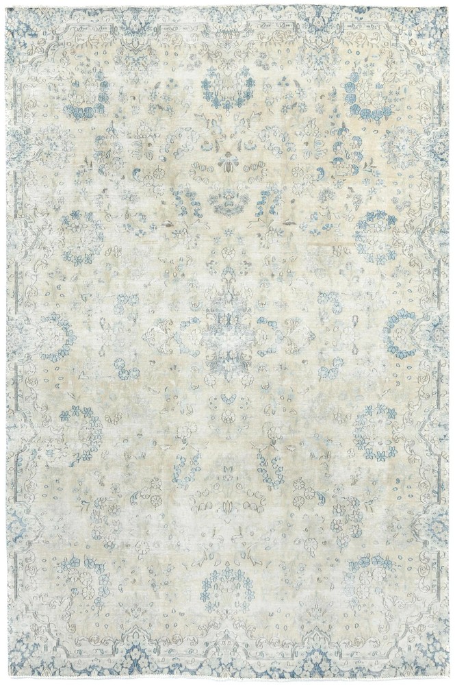 Muted Beige Floral Distressed Oriental Rug 7'5X11 ft Vintage Farmhouse Carpet