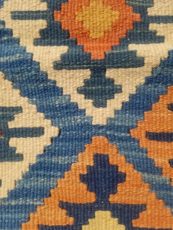 Distressed Vintage Traditional Handmade Anatolian Wool Blue Kilim 8.2x4.11ft gallery