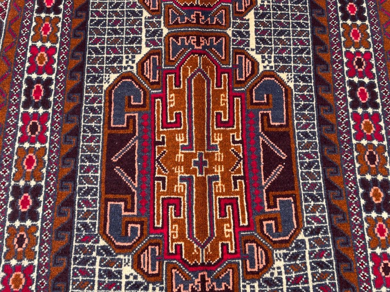 2'8x5'5 ft Vintage Afghan Baluchi Hand Knotted Wool Brown Navy Tribal Runner Rug gallery