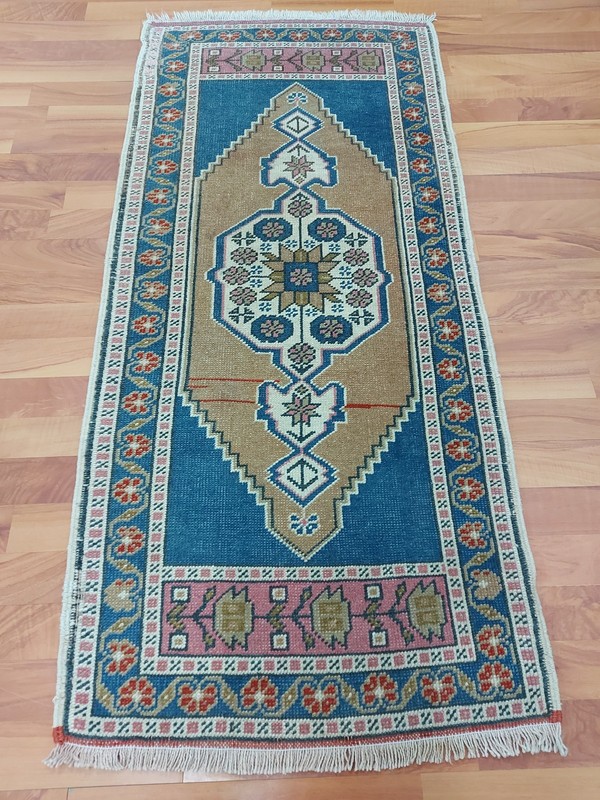Antique Blue Runner Rug Long Medium Decor Rug Handmade Design Rug Free Ship Rug gallery