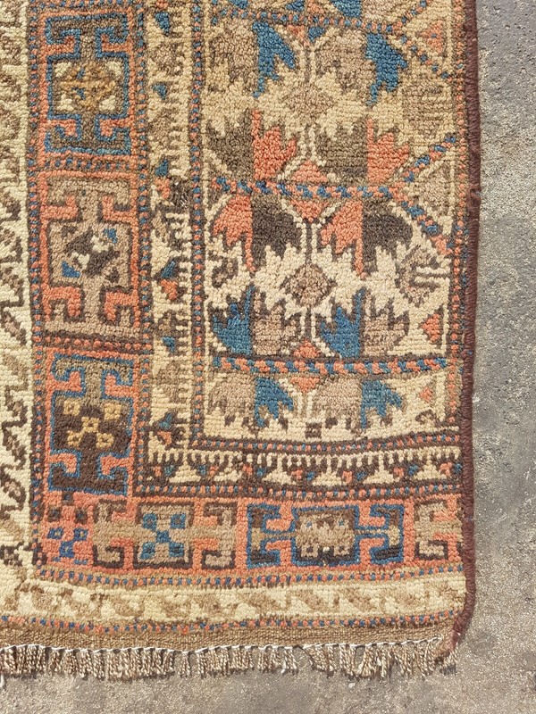 Vintage Hand Made Traditional Rug Oriental Wool Multicolor Carpet 125x38 cm gallery
