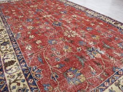 5×9 Distressed Vintage Oushak Rug Antique Look 1970s Hand Knotted Turkish Carpet