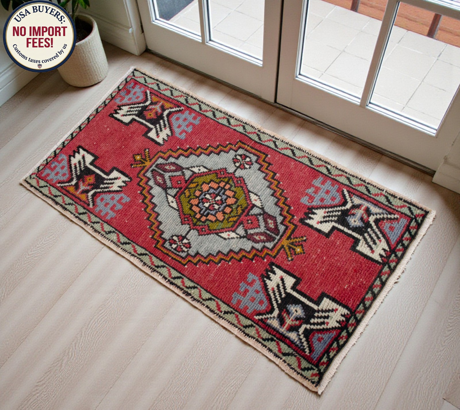 Vintage Turkish Rug Handmade Small Rug, Wool Doormat, Kitchen Rug, 2x3 ft approx gallery