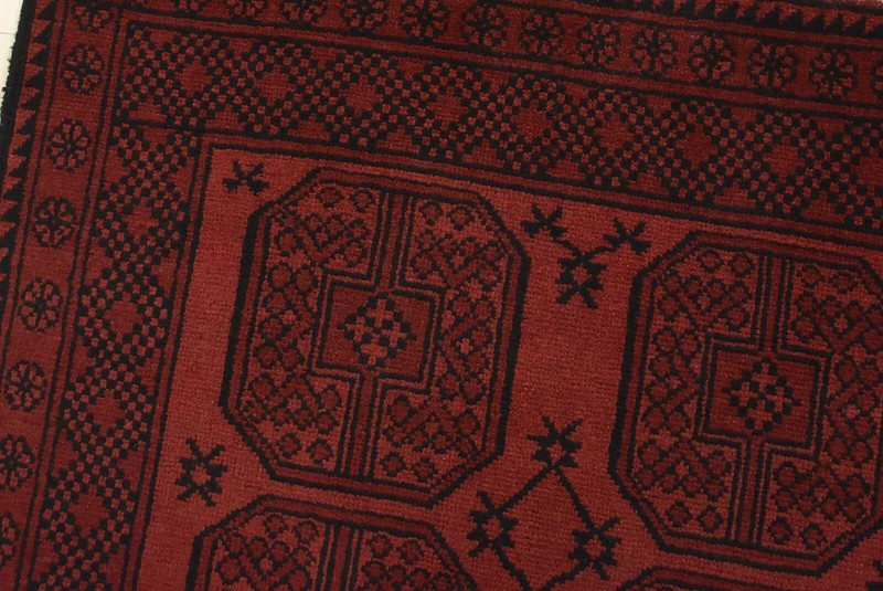 Vintage Bokhara Rug 4' x 5'10'' Red Wool Tribal Hand-Knotted Oriental Carpet gallery