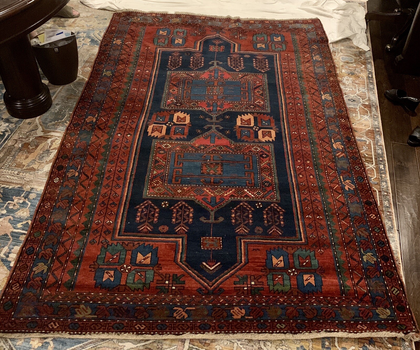 120+ Year Old Turkish Rug 1900s Antique. Handmade, Blue, Wool, 5.4 x 8.1 ft. gallery