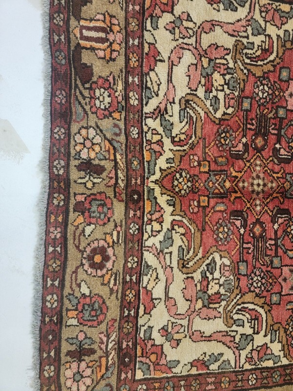 Antique Oriental Hand-Knotted Wool Runner Salmon/Green/Ivory/Blue 5'2" x 10'2" gallery