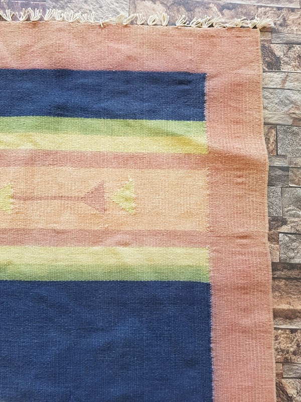 Vintage Handmade Mexican Geometric Wool Kilim Flat-weave Rug 176x113 cm gallery