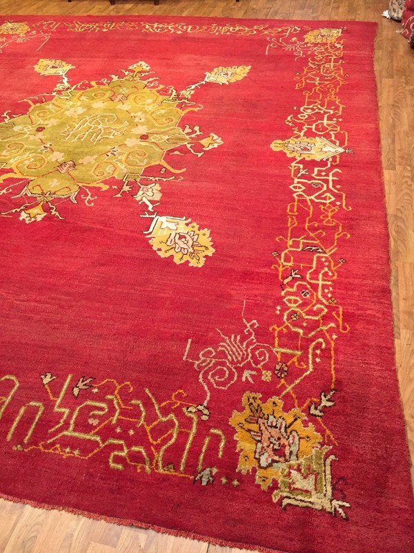 Antique Hand Knotted Turkish Ushak Size 10'5" x 12ft 3" Red Color Circa 1920s gallery
