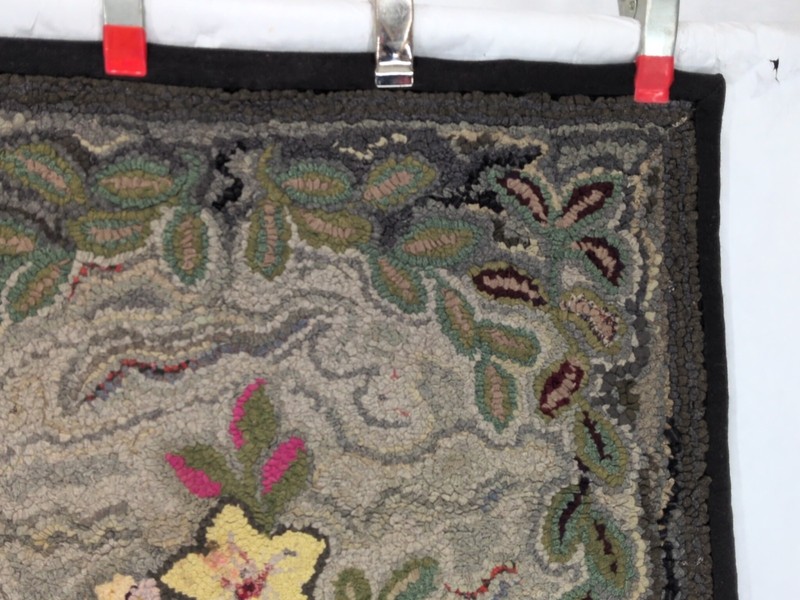 VTG Antique Hooked Rug 42"X27". Wool Floral Flowers Cottage gallery