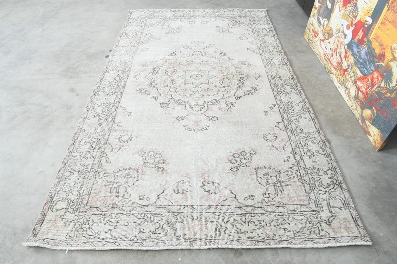 4x8 area rug, handmade vintage turkish carpet, neutral oushak rug,wool rugs,578 gallery