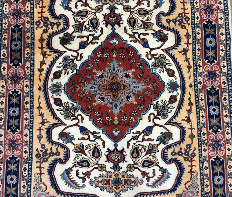 Vintage Ardebil Tribal Oriental Area Rug 5x7 Hand Knotted Wool Ivory Blue Boho gallery